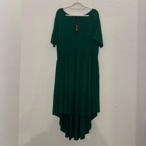 Amzplus Womens Plus Size 4XL Short Sleeve High Low Casual Tunic Dress Dark Green
